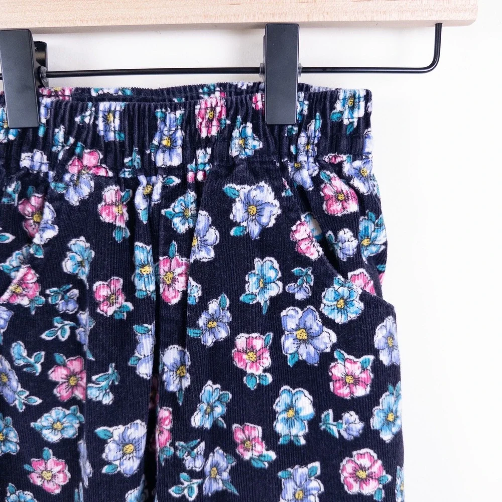 Vintage 90s OshKosh B'gosh‎ Corduroy Pants Kids 5 Navy Blue Floral Made in USA